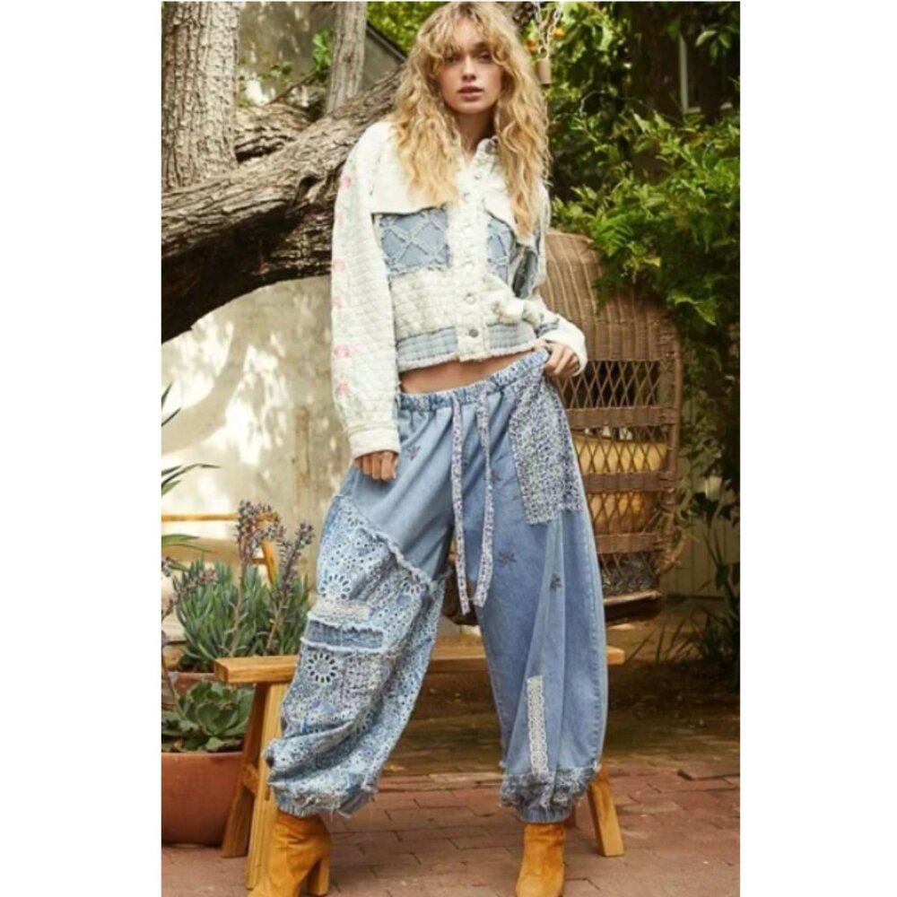 POL Patchwork Denim Jogger Pants Women's S NWOT - Picture 13 of 13